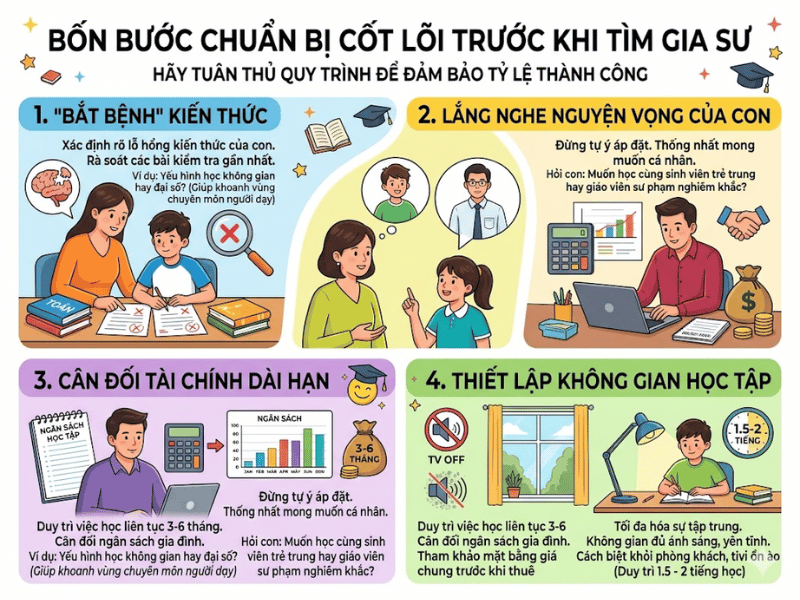 4 bước chuẩn bị cốt lõi trước khi quyết định tìm gia sư